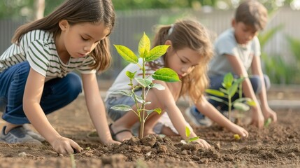 Fototapeta premium Children Planting Trees Together.