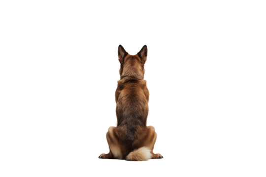 Back view of a dog isolated on white background in PNG format for transparent background applications
