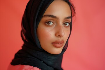 Fototapeta premium Close-up Portrait of a Young Woman in a Black Hijab
