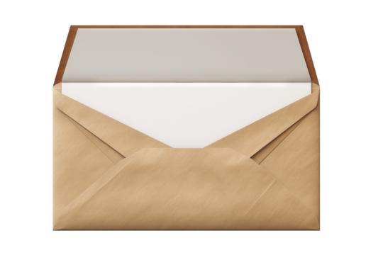 Opened envelope top view PNG with transparent background for digital designs and stationery mockups