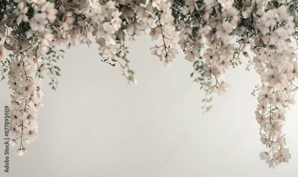 Canvas Prints A white background with a bunch of flowers hanging from the ceiling