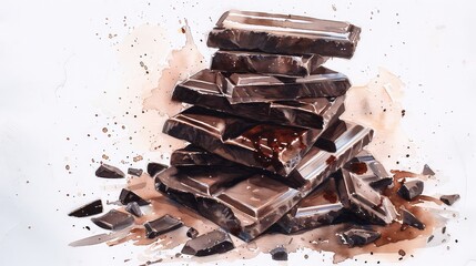 Stack of dark chocolate bars with splatters generated with AI