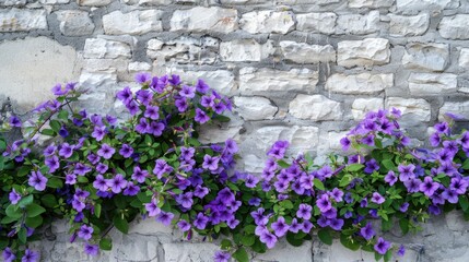 Background of wall with purple flowers