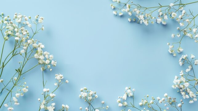 Baby s breath flowers on blue background with space for text