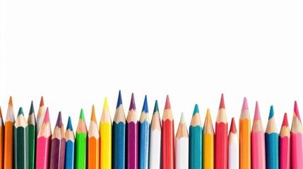 Fototapeta premium Back to school themed border with colorful pencils isolated on white background