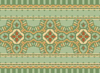 Nature vintages cross stitch traditional ethnic pattern paisley flower Ikat background abstract Aztec African Indonesian Indian seamless pattern for fabric print cloth dress carpet curtains and sarong