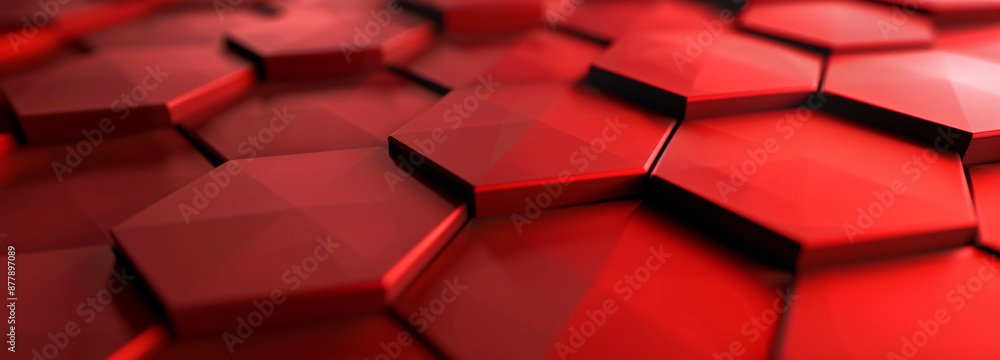 Poster red background with hexagon shape, red color background, simple background, 3d rendering illustratio