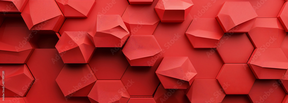 Poster red background with hexagon shape, red color background, simple background, 3d rendering illustratio