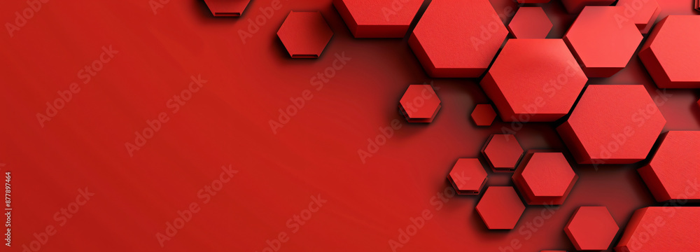 Poster red background with hexagon shape, red color background, simple background, 3d rendering illustratio