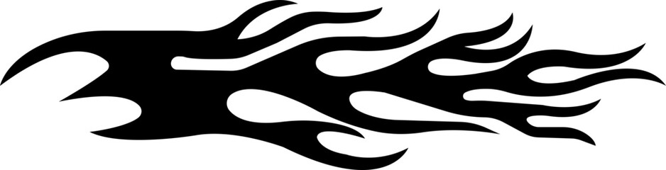 Tribal black flat fire and flame tattoo design. Silhouette of tribal bonfire, symbol of flammable fuel, gas and oil danger, heat of burning fireball and fiery devil hell on transparent background.