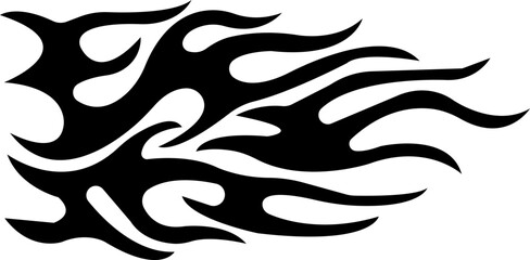 Tribal black flat fire and flame tattoo design. Silhouette of tribal bonfire, symbol of flammable fuel, gas and oil danger, heat of burning fireball and fiery devil hell on transparent background.