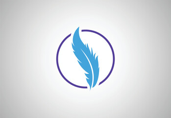 Feather Quill Silhouette Writing Spiral Line, Writing Feather Pen logo design, Vector Illustration