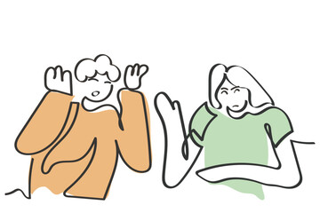 hand drawn line art vector of a fight between siblings. Disagreement in friends over mistake by the second friend