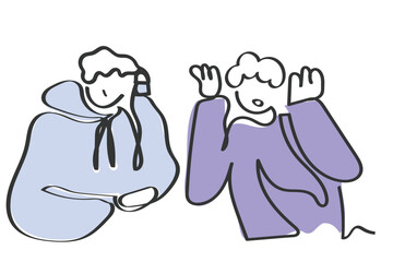 hand drawn line art vector of a fight between siblings. Disagreement in friends over mistake by the second friend