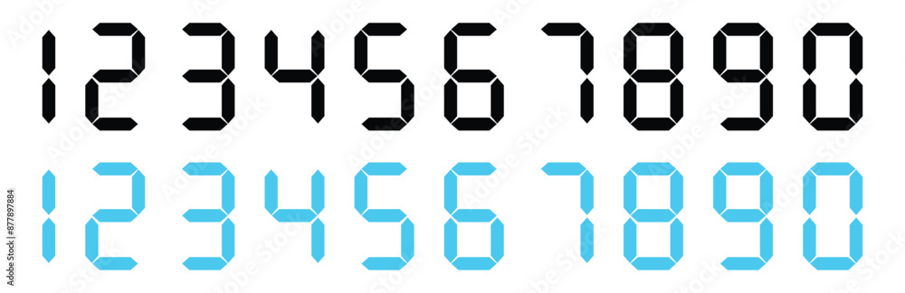 Poster digital numbers. seven-segment display is used in calculators, digital clocks or electronic meters.