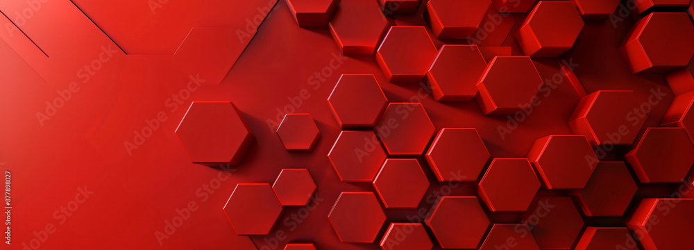 Poster red background with hexagon shape, red color background, simple background, 3d rendering illustratio