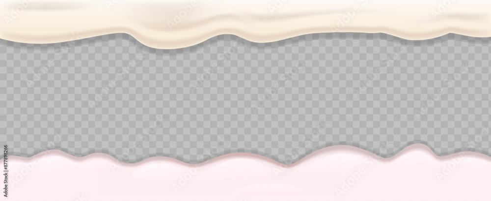 Poster realistic 3d vector flowing cream texture, e top and bottom frame isolated on transparent background