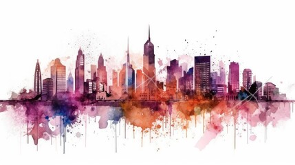 Vibrant Watercolor Urban Cityscape Art