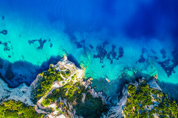 Blue caves on Zakynthos island or Zante Island, Greece. Beautiful views of azure sea water and nature with cliffs cave