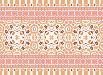 Nature vintages cross stitch traditional ethnic pattern paisley flower Ikat background abstract Aztec African Indonesian Indian seamless pattern for fabric print cloth dress carpet curtains and sarong