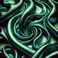 Obraz premium Detailed close-up of luxurious green satin fabric showcasing intricate folds and smooth texture. Ideal for themes of elegance, textile design, and opulent fashion.