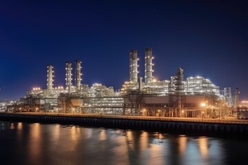 Naklejka premium Illuminated Industrial Plant at Night