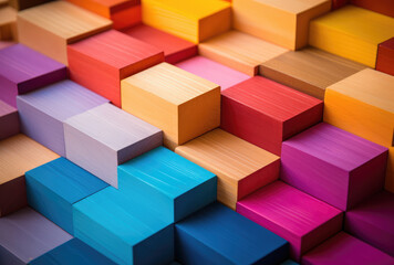 Obraz premium Vibrant Wooden Blocks Mosaic Background