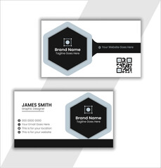 Corporate business card front and back side template with artistic features, vector illustration, creative shapes, gradient face and landscape mode