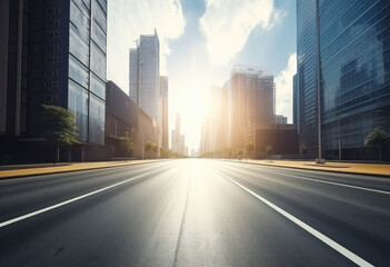 Naklejka premium Urban Sunrise Over Empty City Street