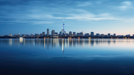 Fototapeta premium Serene Urban Skyline Reflected in Water