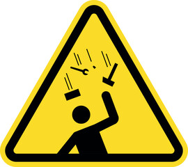 Warning falling debris sign. Black on yellow background. Safety signs and symbols.