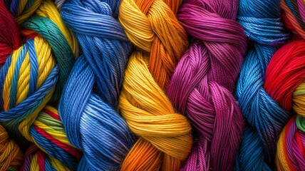 Interwoven Patterns: Create an abstract image featuring vibrant, interwoven threads in various colors, symbolizing the diverse individuals that come together to form a strong, supportive community -