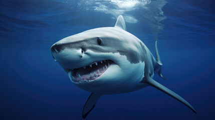 Majestic Great White in Deep Blue Abyss