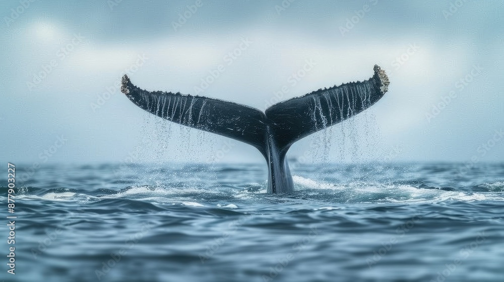 Wall mural majestic whale watching boat tour: stunning view of whale's tail above water