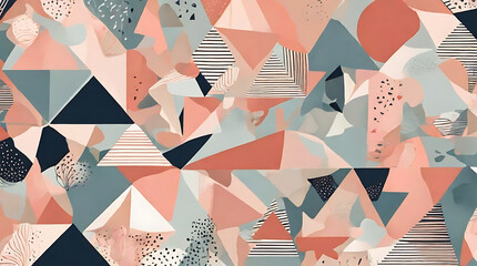 A wallpaper design with abstract geometric shapes and patterns, using a soothing color palette to evoke a sense of balance and harmony.
