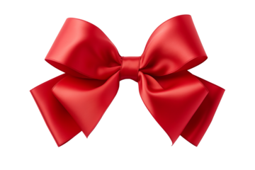 Luxurious red gift ribbon bow PNG on transparent background for elegant and festive celebrations, perfect for holiday gift wrapping, birthday presents, and special occasions
