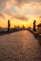 Obraz premium View of the city of Prague and the Vltava river with Old Town Bridge Tower on Charles bridge in Prague, Czech Republic.