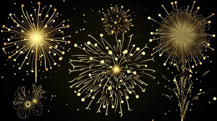 Golden Firework Celebrations in the Night Sky