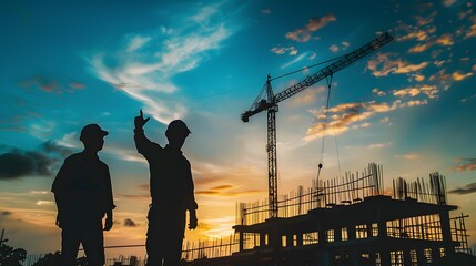 engineering work silhouette worker on construction site background,generative ai