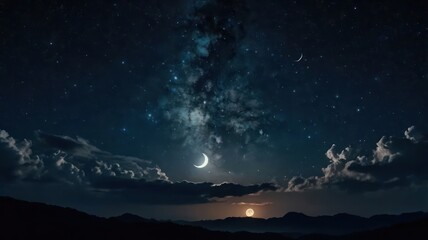 night sky with moon and stars	
