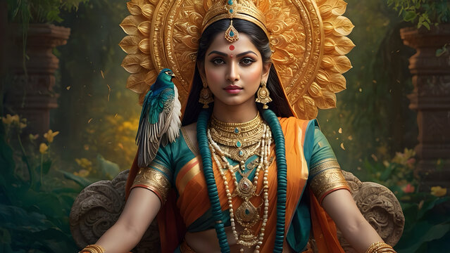 One of Hindu gods, Parvati, with a divine background