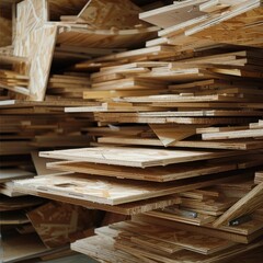 Fototapeta premium Plywood Boards Stacked in Warehouse