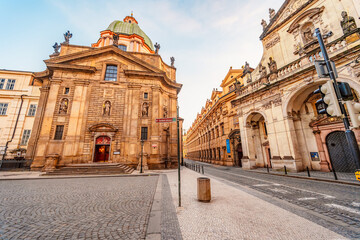 Obraz premium View of the city of Prague with Old Town Bridge Tower on Charles bridge in Prague, Czech Republic.