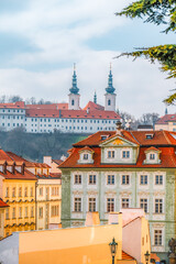 View of the city Prague and strahov monastery  from prague castle, hradcany in Prague, Czech...