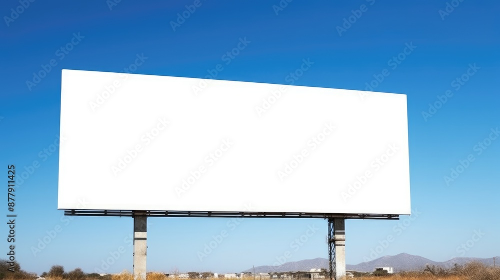 Poster a mockup of billboard with white color blank space setting between building in countryside. a large 