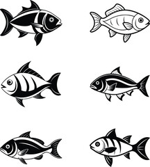 A set of black and white fish drawing