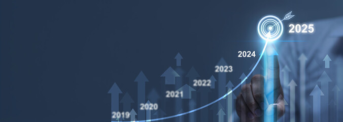 2025 Businessman analyzing company financial balance sheet working with digital virtual graphics Businessman calculating financial data for long term investment growth goals