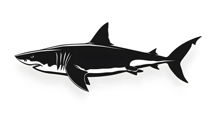 Obraz premium black silhouette of Great White Shark illustration icon vector for logo, isolated on white background