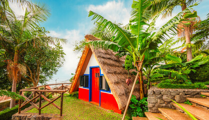 Monte Palace, Tropical Garden with Waterfalls, Lakes and traditional buildings above the city of...
