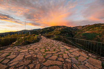 beautiful sunset over the city of Funchal on Madeira from the location Miradouro do Pico Alto....